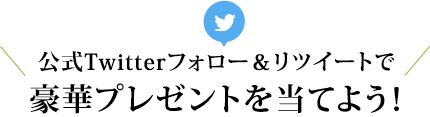 公式Twitterフォロー＆リツイートで豪華プレゼントをあてよう！